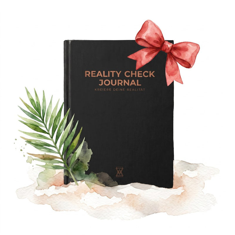 Aquarell: Reality Check Journal mit Geschenkschleife
