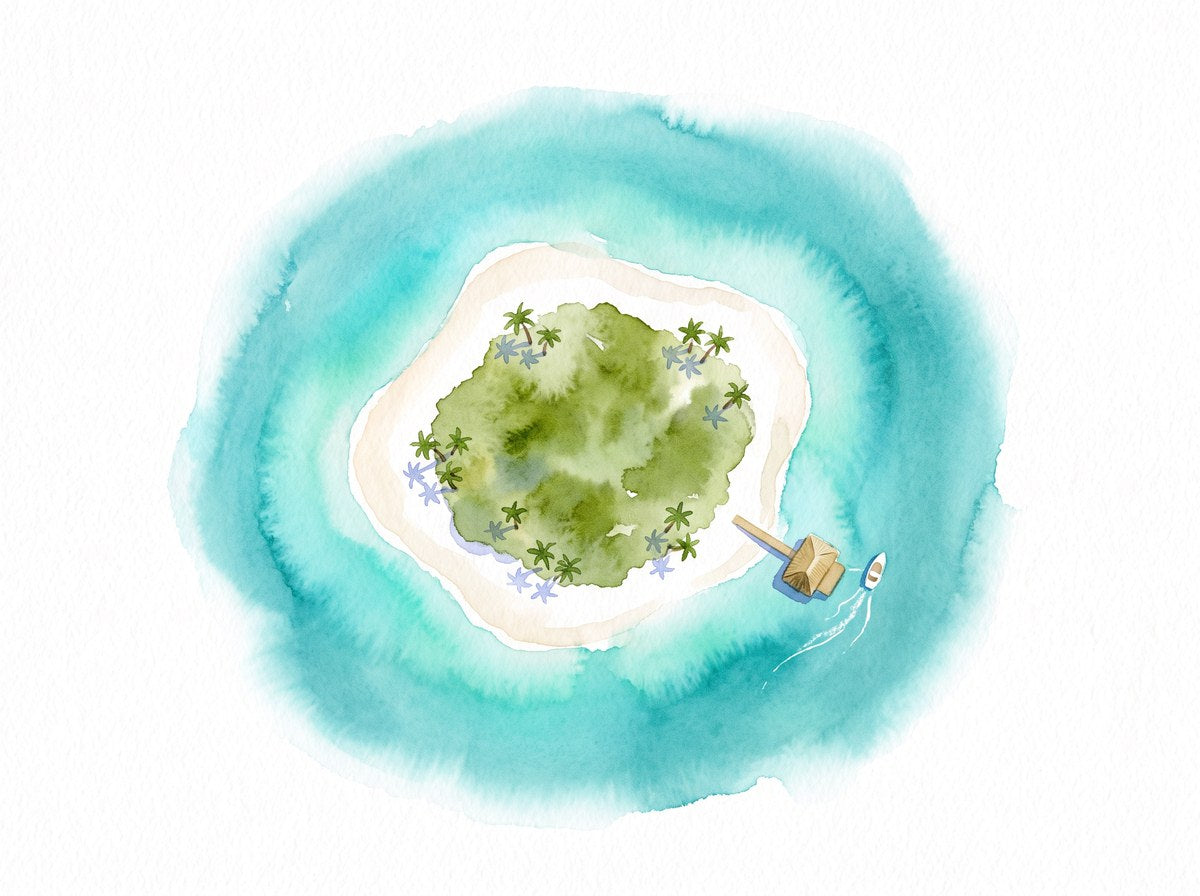 Aquarell: Malediven Insel von oben